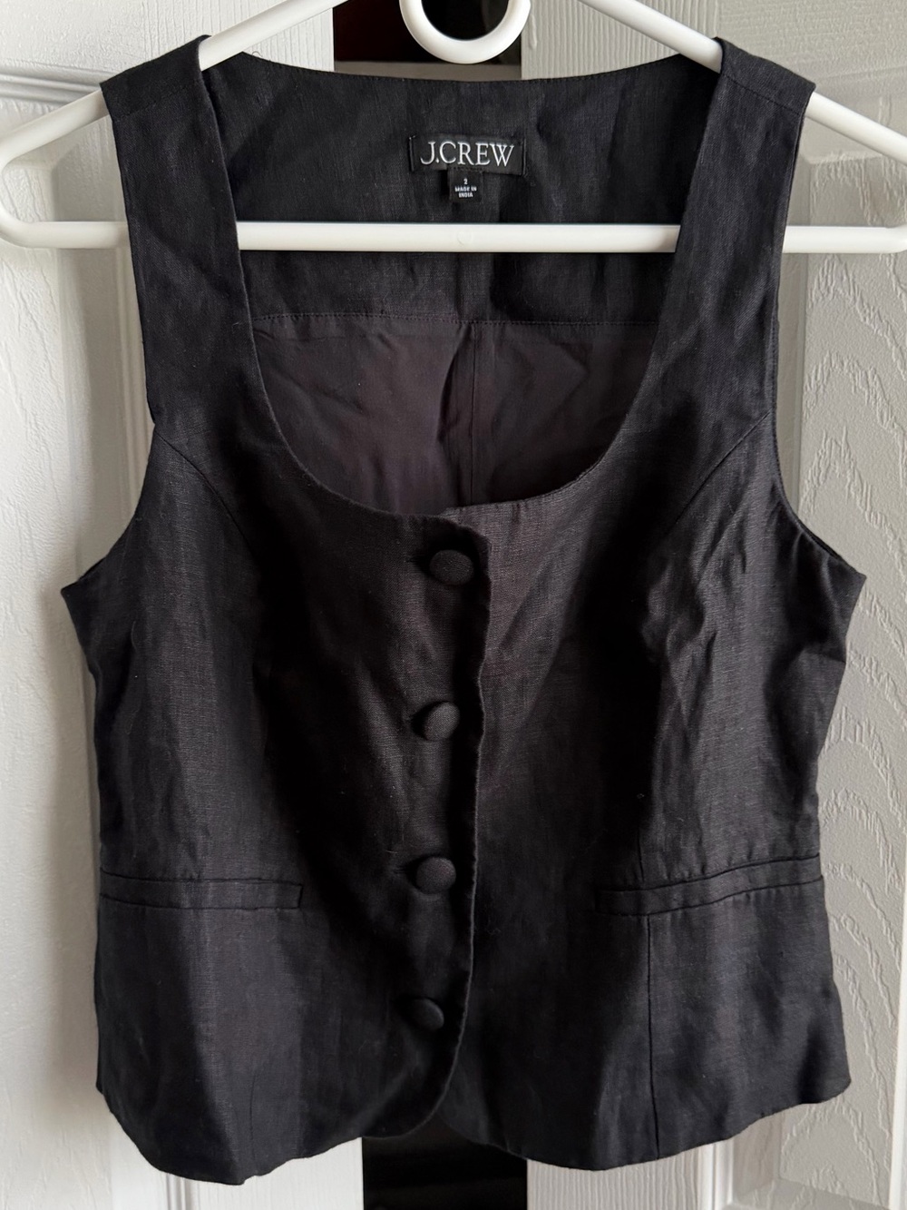 J. Crew Black Linen Button-Front Scoopneck Vest